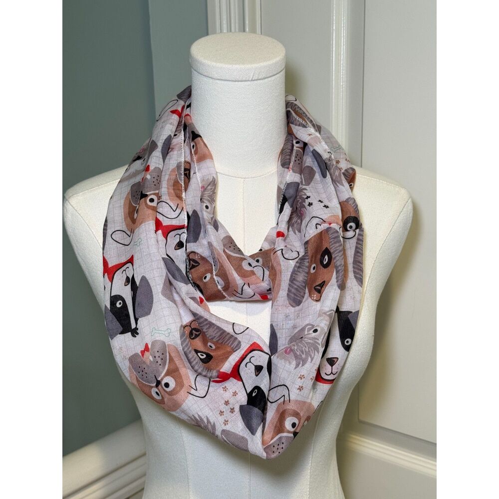 Quirky Fun Cute Dog Puppy Print Pattern Infinity Gauzy Scarf NWT